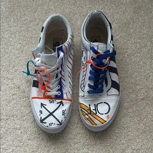 Vans White and Blue Graphic Sneakers